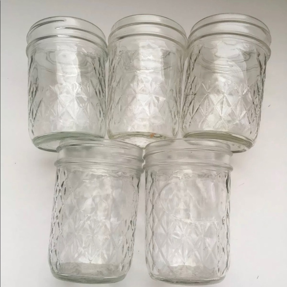 5 - 8 oz Ball Quilted Crystal Clear Jelly Jam Glass Mason Jar No Lids 1/2 Pint
